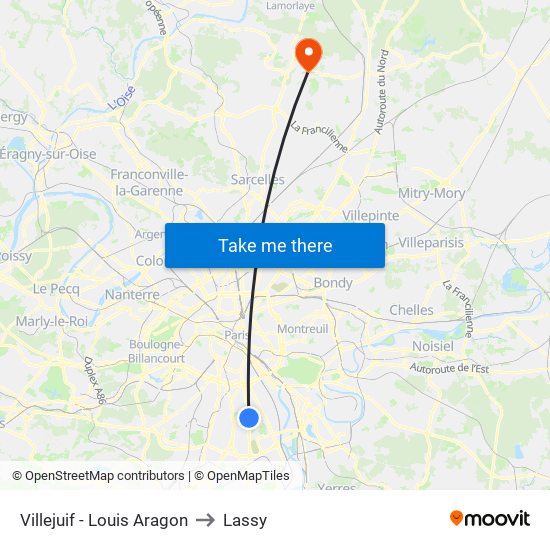 Villejuif - Louis Aragon to Lassy map