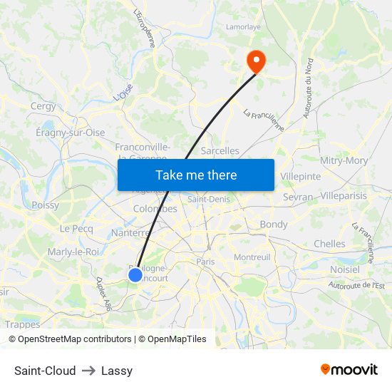 Saint-Cloud to Lassy map