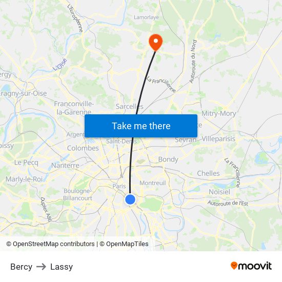 Bercy to Lassy map