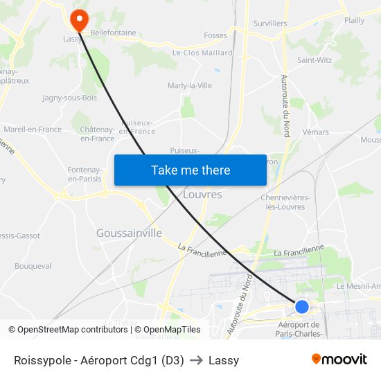 Roissypole - Aéroport Cdg1 (D3) to Lassy map