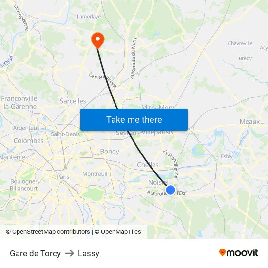 Gare de Torcy to Lassy map