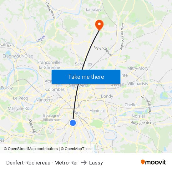 Denfert-Rochereau - Métro-Rer to Lassy map