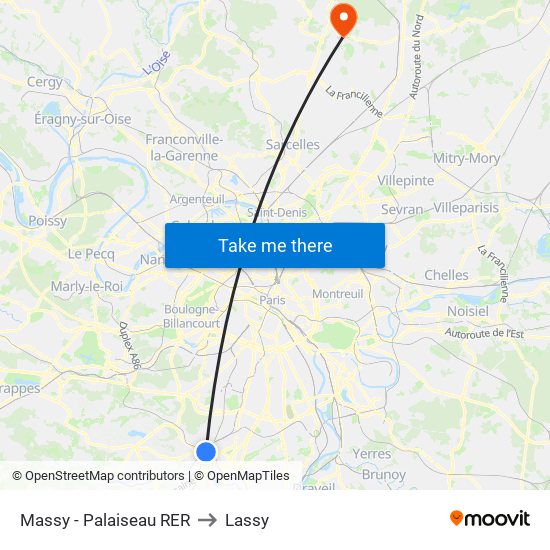 Massy - Palaiseau RER to Lassy map