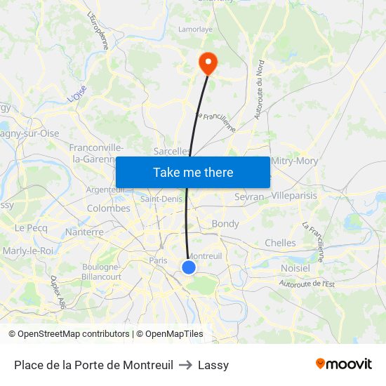 Place de la Porte de Montreuil to Lassy map