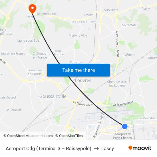 Aéroport Cdg (Terminal 3 – Roissypôle) to Lassy map