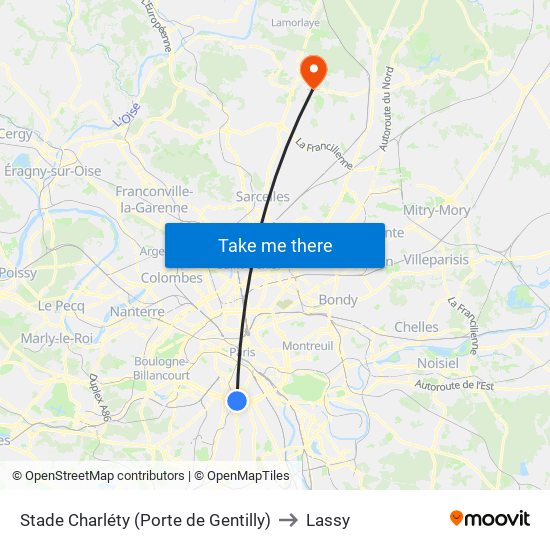 Stade Charléty (Porte de Gentilly) to Lassy map