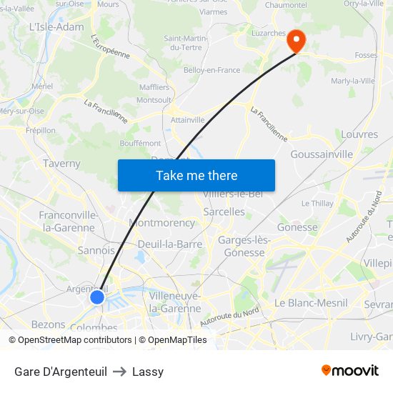 Gare D'Argenteuil to Lassy map