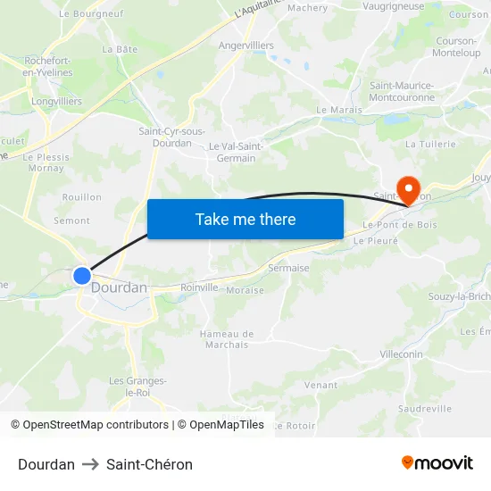 Dourdan to Saint-Chéron map