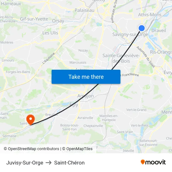 Juvisy-Sur-Orge to Saint-Chéron map
