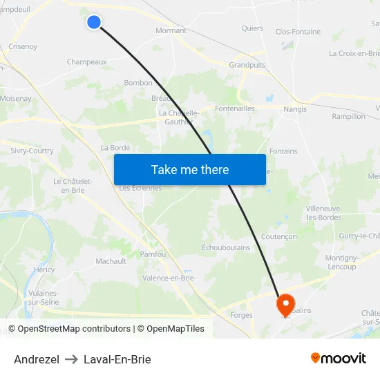 Andrezel to Laval-En-Brie map