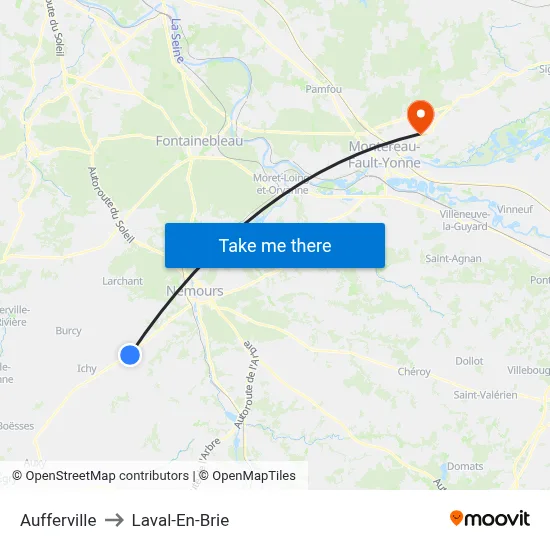 Aufferville to Laval-En-Brie map