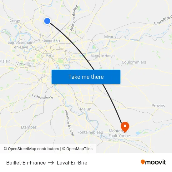 Baillet-En-France to Laval-En-Brie map