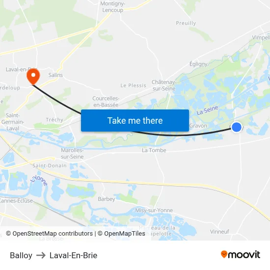 Balloy to Laval-En-Brie map