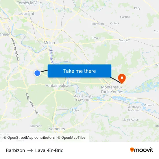 Barbizon to Laval-En-Brie map