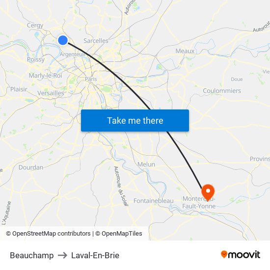 Beauchamp to Laval-En-Brie map