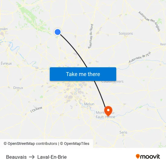 Beauvais to Laval-En-Brie map