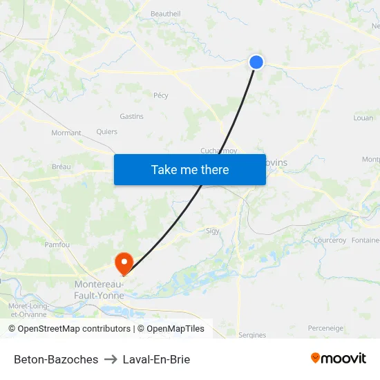 Beton-Bazoches to Laval-En-Brie map