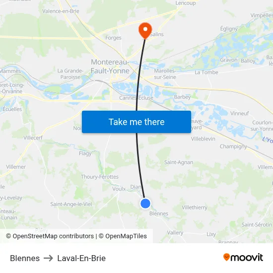 Blennes to Laval-En-Brie map