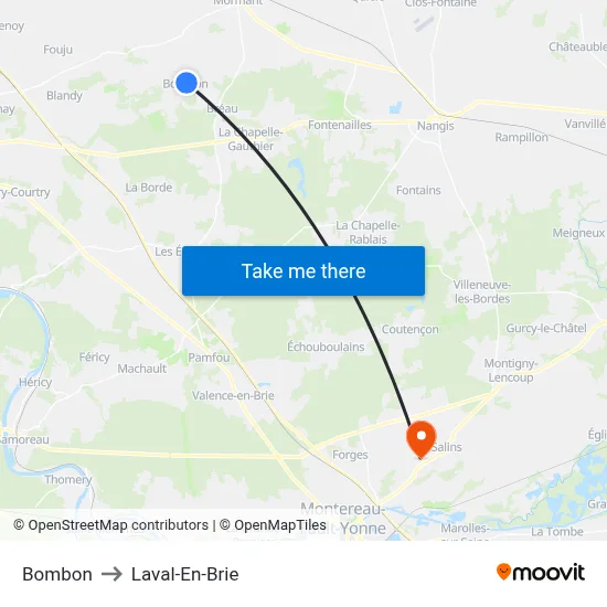 Bombon to Laval-En-Brie map