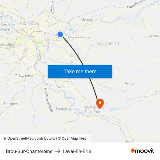 Brou-Sur-Chantereine to Laval-En-Brie map