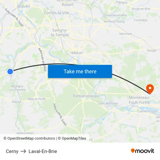 Cerny to Laval-En-Brie map