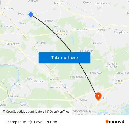 Champeaux to Laval-En-Brie map