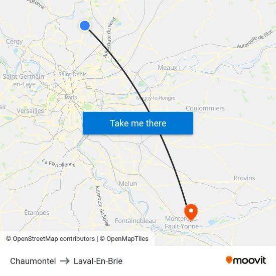 Chaumontel to Laval-En-Brie map