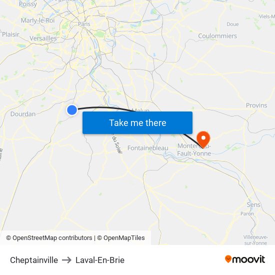 Cheptainville to Laval-En-Brie map