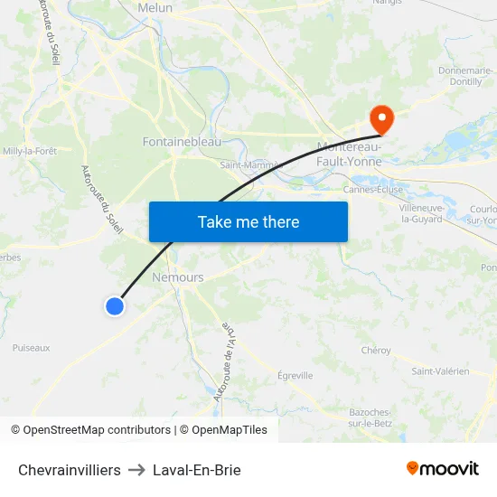 Chevrainvilliers to Laval-En-Brie map