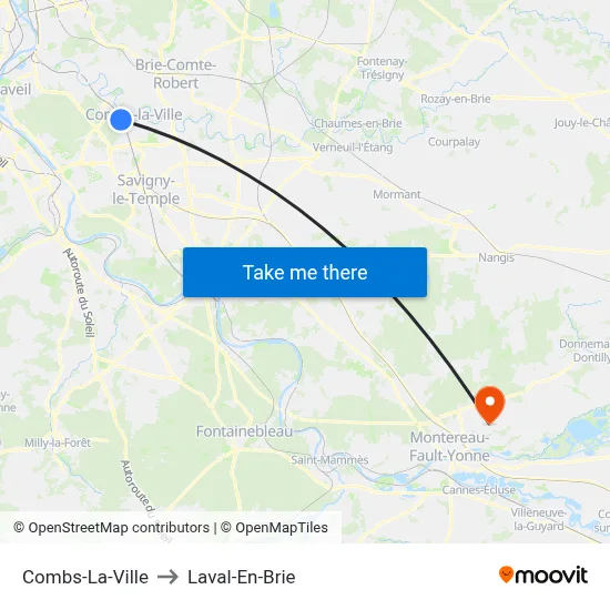 Combs-La-Ville to Laval-En-Brie map