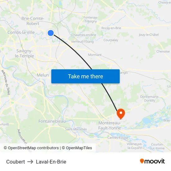 Coubert to Laval-En-Brie map