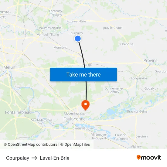 Courpalay to Laval-En-Brie map
