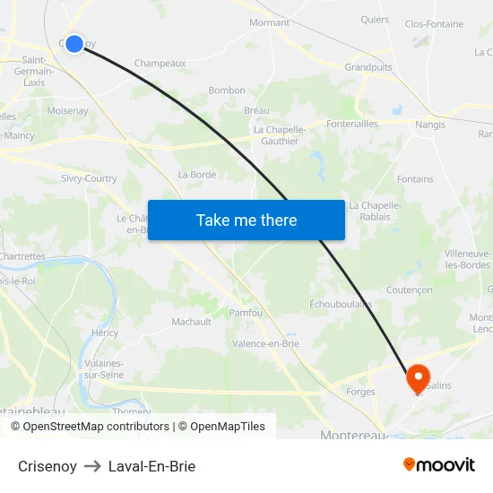 Crisenoy to Laval-En-Brie map