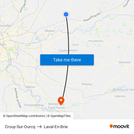 Crouy-Sur-Ourcq to Laval-En-Brie map