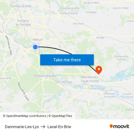 Dammarie-Les-Lys to Laval-En-Brie map