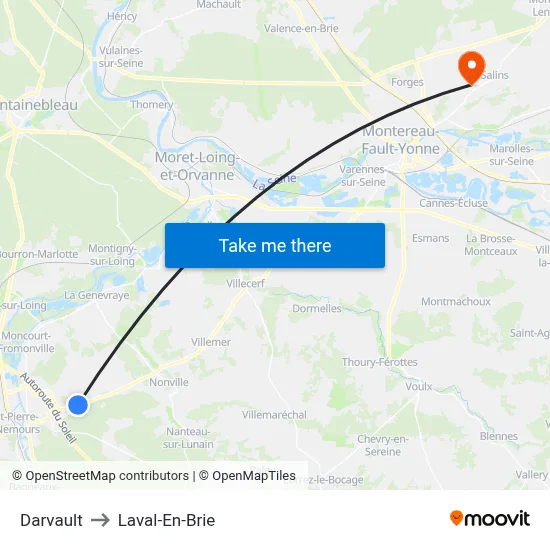 Darvault to Laval-En-Brie map
