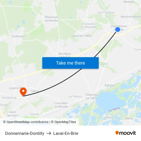 Donnemarie-Dontilly to Laval-En-Brie map