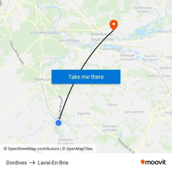 Dordives to Laval-En-Brie map