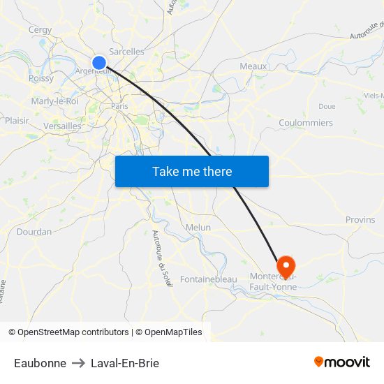 Eaubonne to Laval-En-Brie map