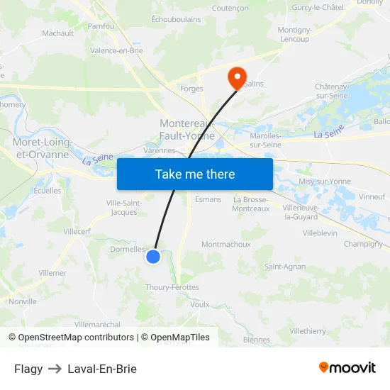 Flagy to Laval-En-Brie map