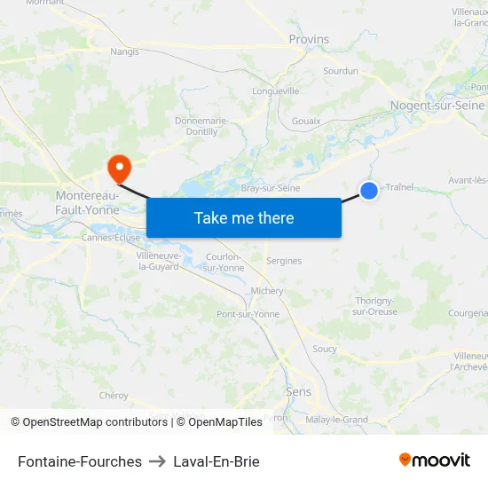 Fontaine-Fourches to Laval-En-Brie map