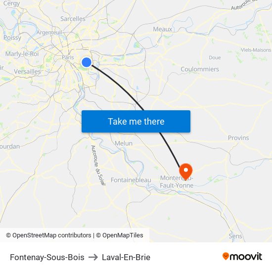 Fontenay-Sous-Bois to Laval-En-Brie map
