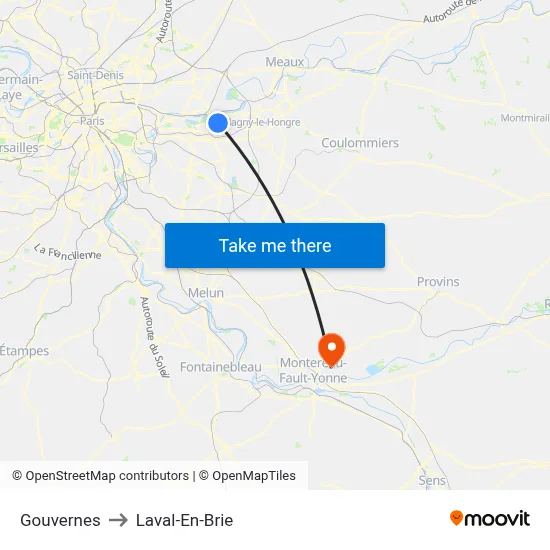 Gouvernes to Laval-En-Brie map