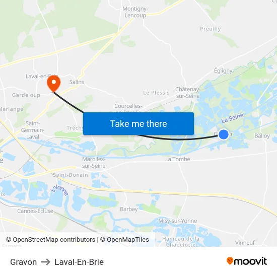 Gravon to Laval-En-Brie map