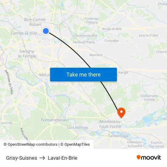 Grisy-Suisnes to Laval-En-Brie map