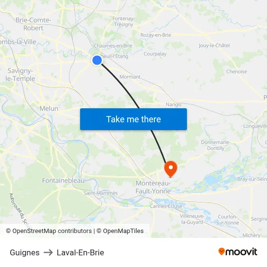 Guignes to Laval-En-Brie map
