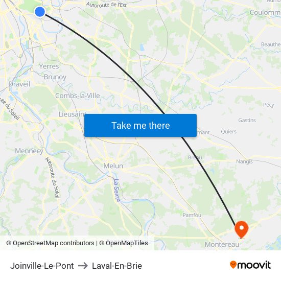 Joinville-Le-Pont to Laval-En-Brie map