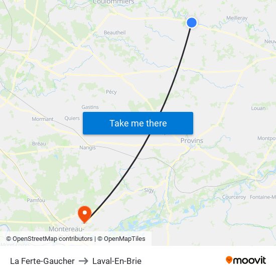 La Ferte-Gaucher to Laval-En-Brie map