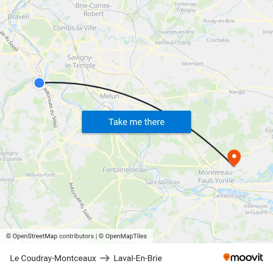 Le Coudray-Montceaux to Laval-En-Brie map