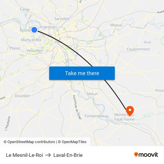 Le Mesnil-Le-Roi to Laval-En-Brie map